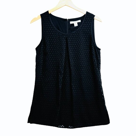 St John Black Textured Sleeveless Pleated Top Womens 2 Silk Lined Pleated‎ Zip - Picture 1 of 10